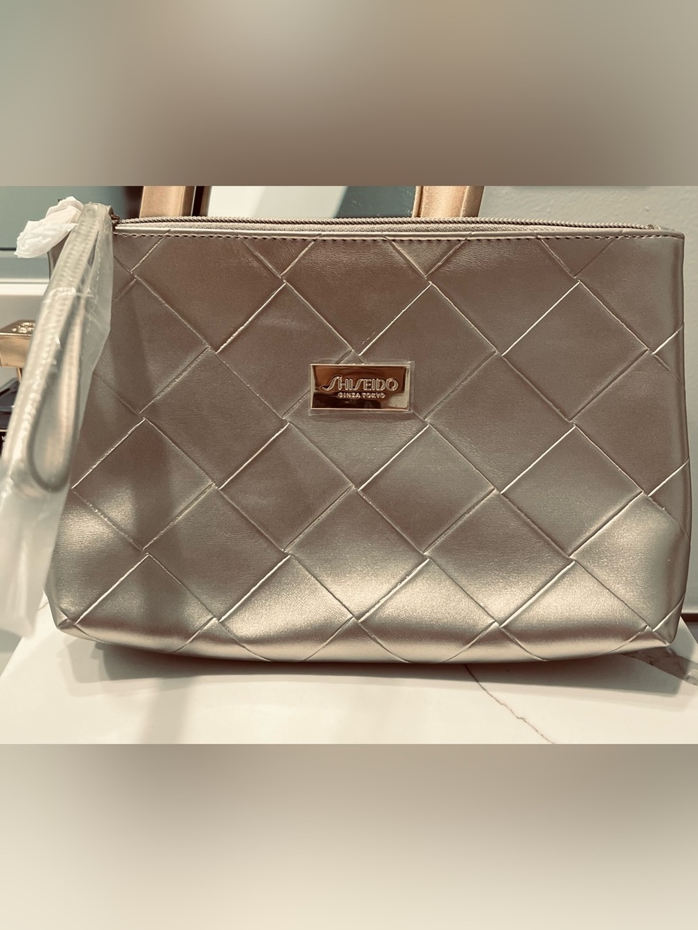 Shiseido Metallic Quilted makeup clutch in Champagne Silver